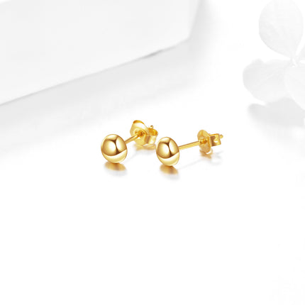 18K Golden Solid 18K Gold Ball Stud Earrings - Small Round Ear Pins for Women (5 mm)