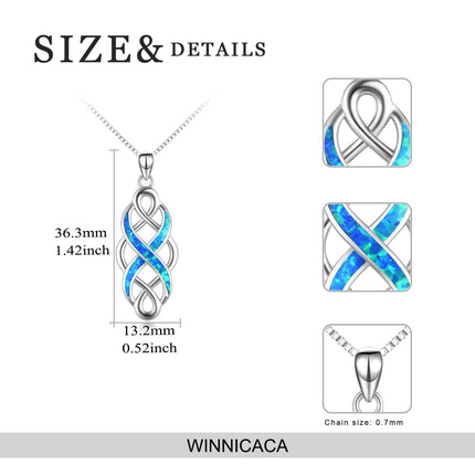 925 Sterling Silver Blue Created Opal Celtic Knot Pendant Necklace for Women