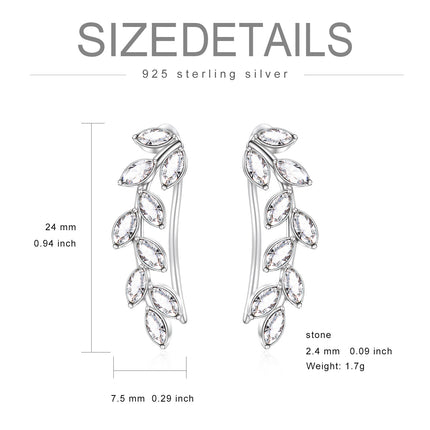 925 Sterling Silver Pink Austrian Crystal Leaf Ear Climber Hypoallergenic Earrings