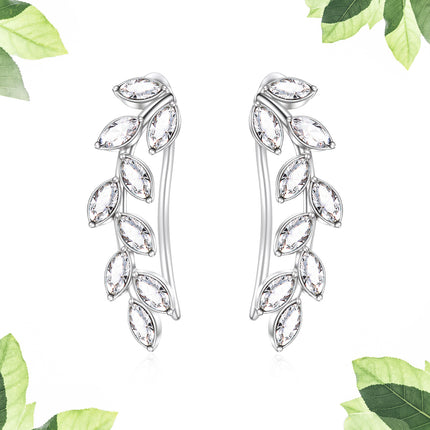925 Sterling Silver Pink Austrian Crystal Leaf Ear Climber Hypoallergenic Earrings