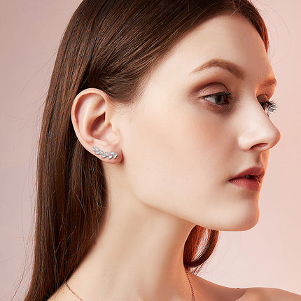 925 Sterling Silver Pink Austrian Crystal Leaf Ear Climber Hypoallergenic Earrings