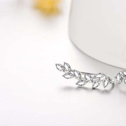 925 Sterling Silver Pink Austrian Crystal Leaf Ear Climber Hypoallergenic Earrings