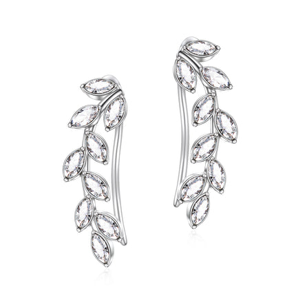 925 Sterling Silver Pink Austrian Crystal Leaf Ear Climber Hypoallergenic Earrings