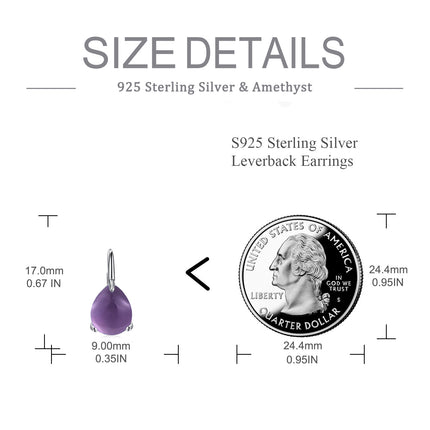925 Sterling Silver Purple Jade Leverback Earrings Gemstone s for Women