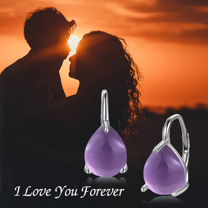 925 Sterling Silver Purple Jade Leverback Earrings Gemstone s for Women