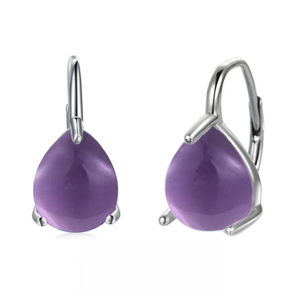 925 Sterling Silver Purple Jade Leverback Earrings Gemstone s for Women