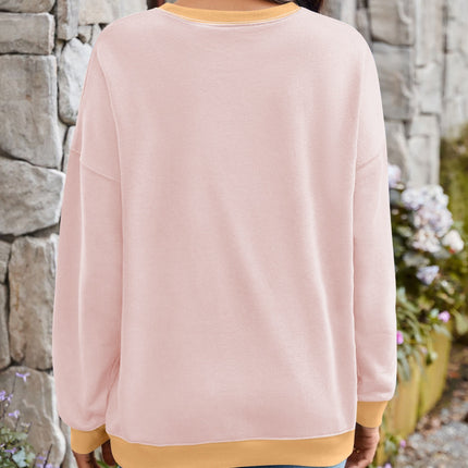 Lovelet Contrast Round Neck Long Sleeve Sweatshirt