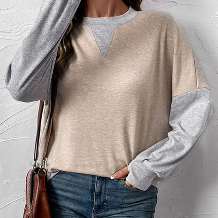 Perfee Contrast Round Neck Long Sleeve T-Shirt