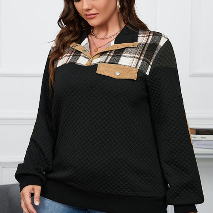 Plus Size Waffle-Knit Collared Neck Sweatshirt