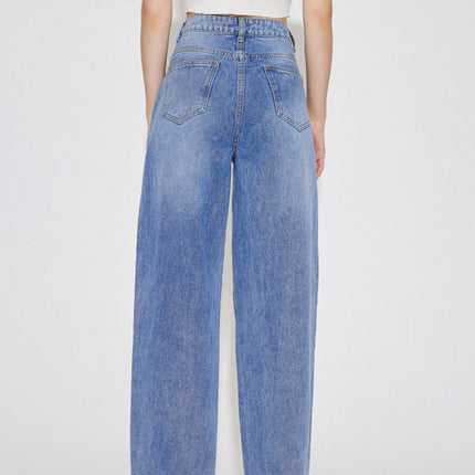 High Waist Straight Leg Jeans with Pockets