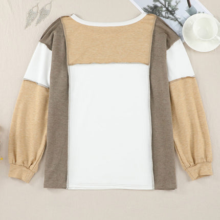 Exposed Seam Contrast Round Neck Long Sleeve Top