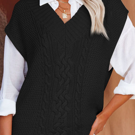 Cable-Knit V-Neck Sweater Vest