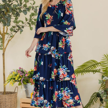 Celeste Full Size Floral Ruffle Tiered Midi Dress