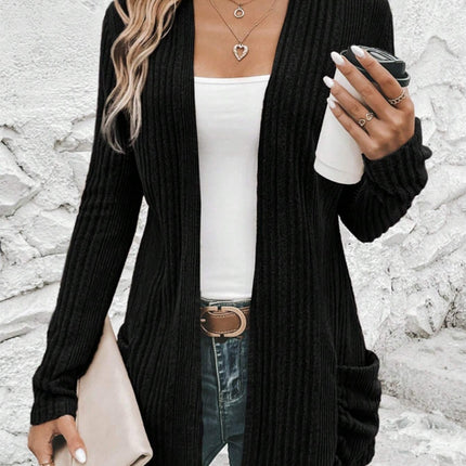 Pocketed Open Front Long Sleeve Cardigan