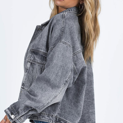 Collared Neck Button Up Denim Jacket