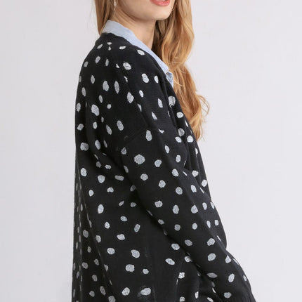 Umgee Polka Dot Open Front Drop Shoulder Cardigan