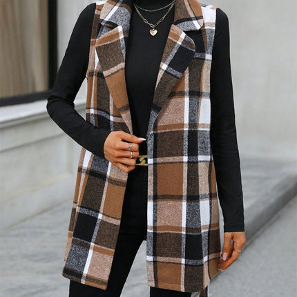 Tied Plaid Collared Neck Vest