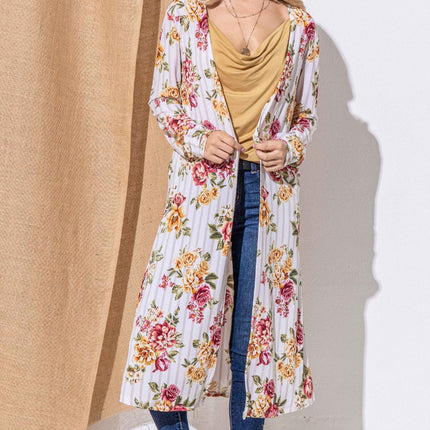 And The Why Floral Kimono Open Front Longline Cardigan