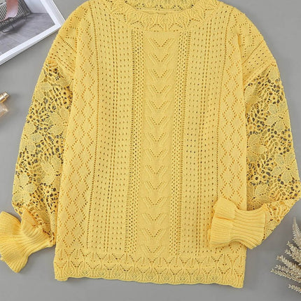 Openwork Round Neck Long Sleeve Sweater