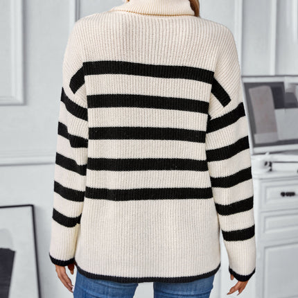 Buttoned Striped Long Sleeve Sweater