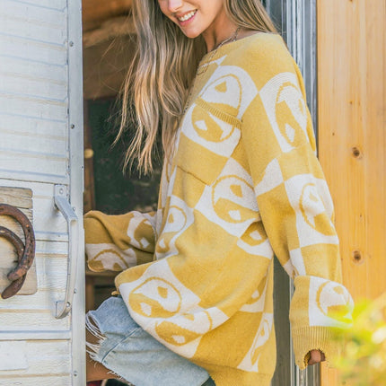 And The Why Checkerboard Sweater with Yin Yang Pattern