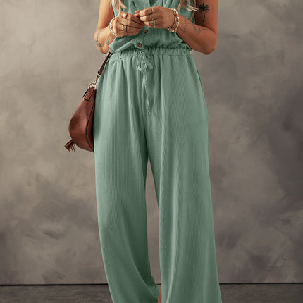 Drawstring Wide Strap Wide Leg Overalls