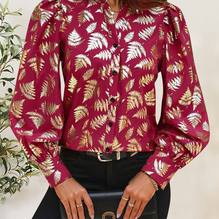 Printed Notched Long Sleeve Shirt