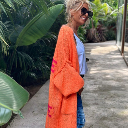 Letter Dropped Shoulder Long Sleeve Cardigan - Vickie Lynn's