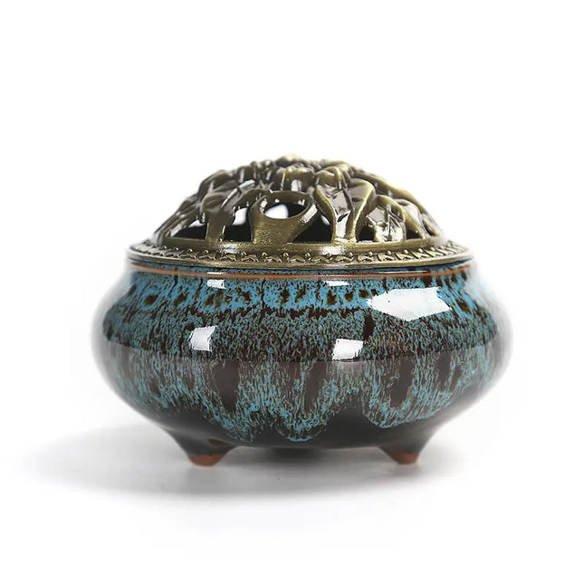 Fashion Lucky Home Decoration for Incense Black Glaze Disc Censer Ceramic Incense Burner Incense Seat Indoor Household