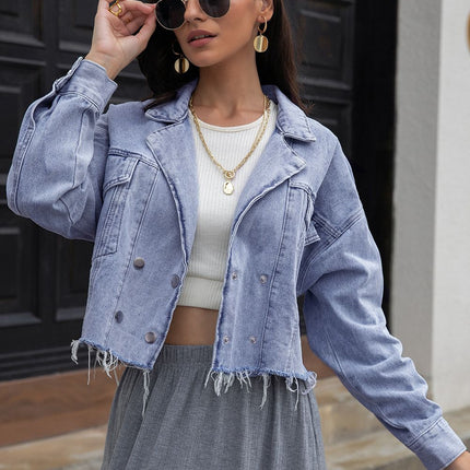 Lapel Collar Long Sleeve Denim Jacket