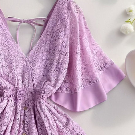 Lace Cutout Half Sleeve Mini Dress