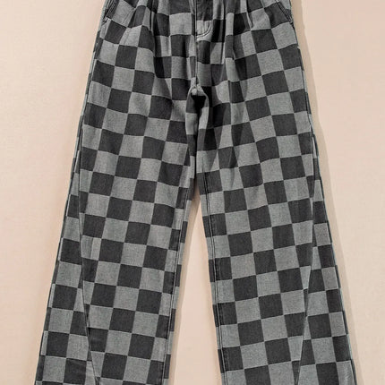 Checkered Wide Leg Jeans with Pockets - Vickie Lynn's