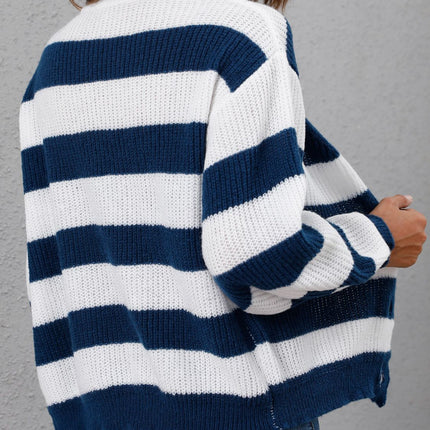 Striped Button Up Long Sleeve Sweater