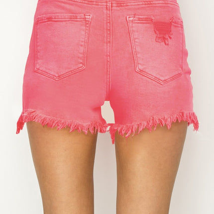 RISEN High Waist Frayed Hem Denim Shorts