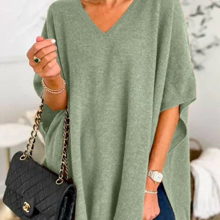 Slit V-Neck Half Sleeve Knit Top