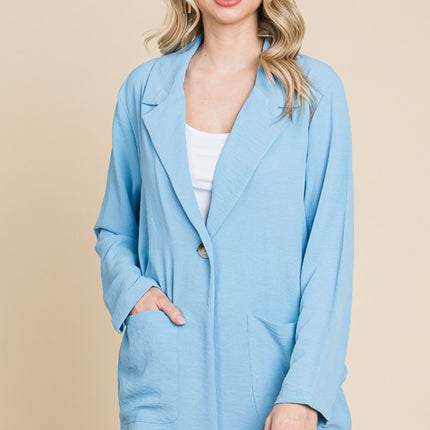 Culture Code One Button Long Sleeve Blazer with Pockets