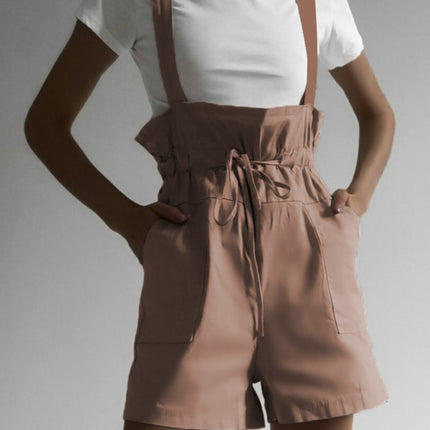 Drawstring Wide Strap Overalls with Pockets