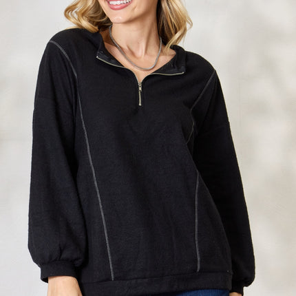 BiBi Half Zip Brushed Terry Long Sleeve Top