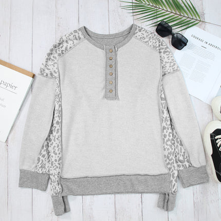 Exposed Seam Leopard Long Sleeve Sweatshirt