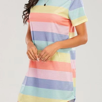 Striped Round Neck Short Sleeve Tee Dress