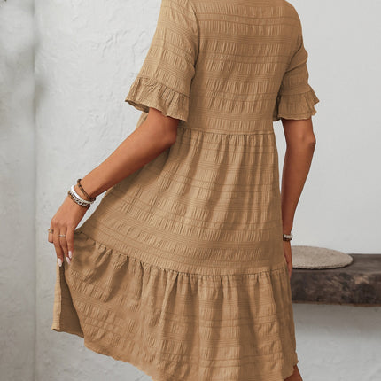 Mandy Ruffled Ruched Round Neck Half Sleeve Dress