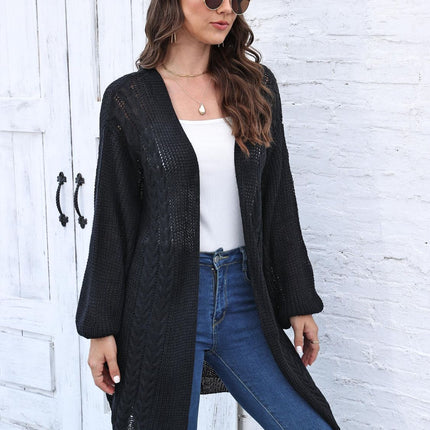 Cable-Knit Open Front Long Sleeve Cardigan