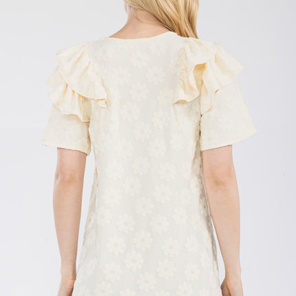 Celeste Full Size Ruffle Layered Short Sleeve Daisy Floral Top