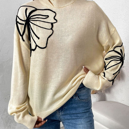 Perfee Mock Neck Dropped Shoulder Long Sleeve Sweater