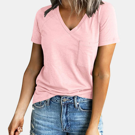 Pocketed V-Neck Short Sleeve T-Shirt