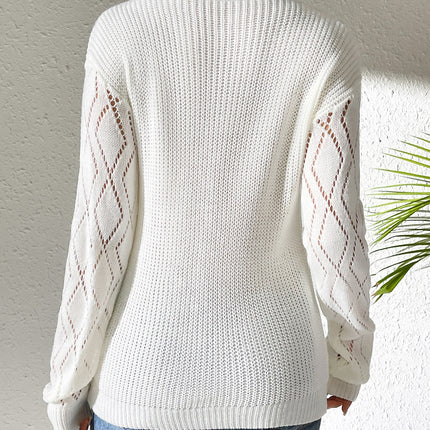 Openwork V-Neck Long Sleeve Sweater