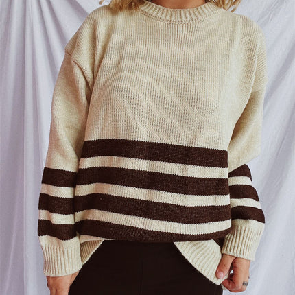 Striped Dropped Shoulder Long Sleeve Sweater