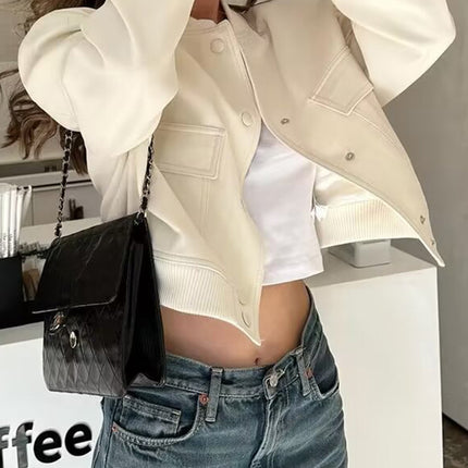 Pocketed Snap Down Baseball Collar Jacket