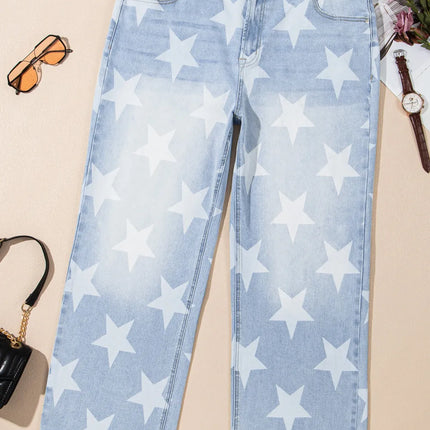 Plus Size Star Straight Leg Jeans with Pockets