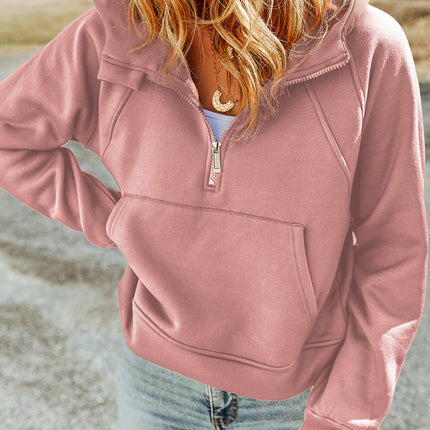 Double Take Half-Zip Thumbhole Sleeve Hoodie